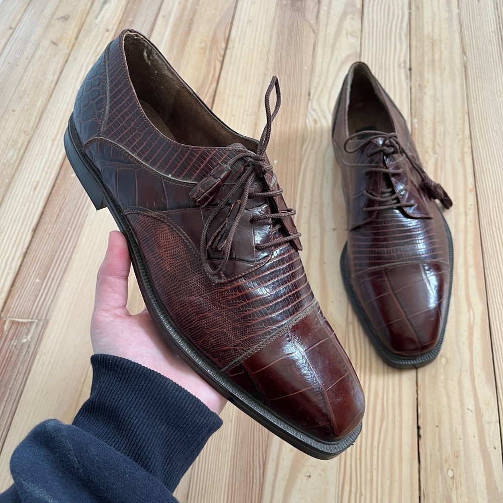 Fratelli Rossetti Mens Brown Faux Crocodile Lizard Print Oxford Shoes size 10.5